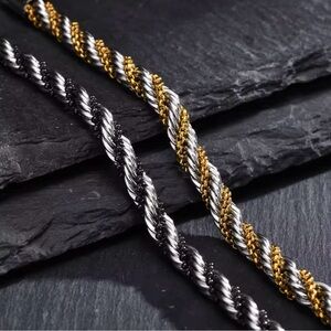 Gold and Gold Black  Twisted Rope Chain Bracelet for Men